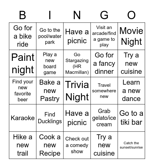 Summer 2022 Bingo Card