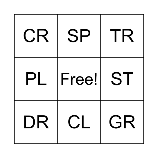 CONSONANT BLENDS Bingo Card