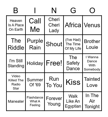 1980'S PLAYLIST #1 Bingo Card