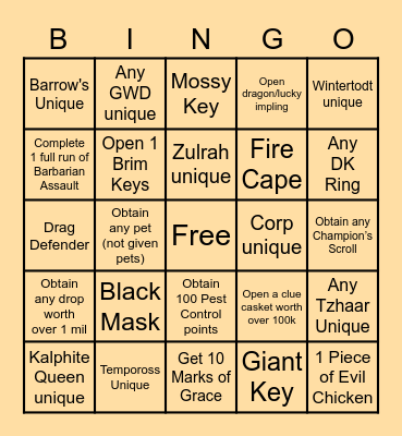 Old School RuneScape Bingo Card