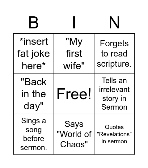 The Douglas Show Bingo Card