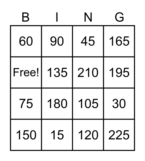 15s Bingo Card