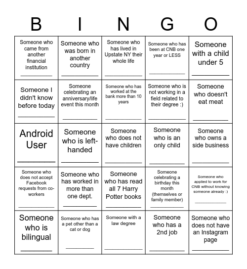 Know Your Co-Worker Bingo Card
