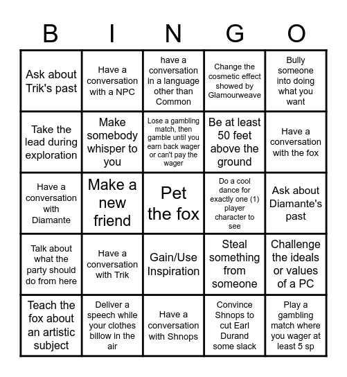 Hal Felf's Whimsy Bingo Card
