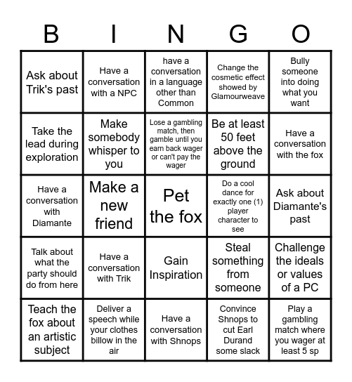 Hal Felf's Whimsy Bingo Card