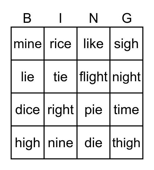 Phonics Bingo - Long i Bingo Card