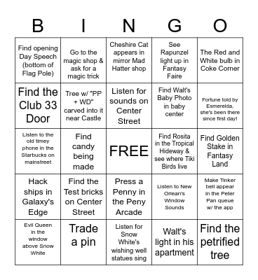 Disney Land BINGO Card