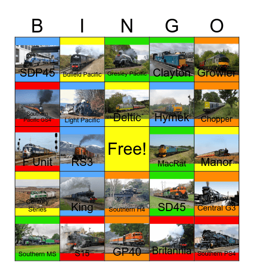 Orange,Blue and Green Locomotives Bingo Card
