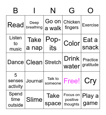 Coping Skills Bingo Card