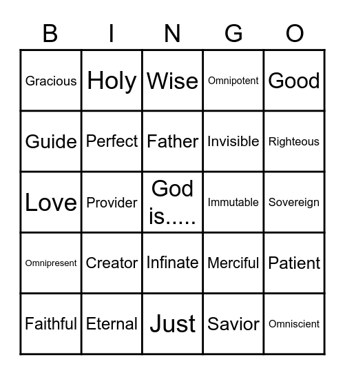 Attributes of God Bingo Card