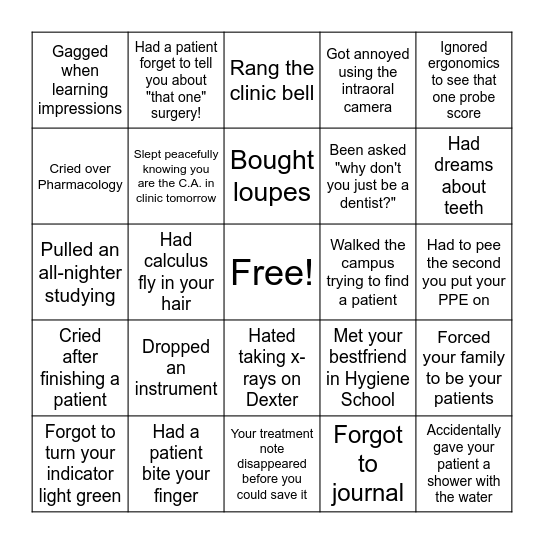 RDH GRAD BINGO Card