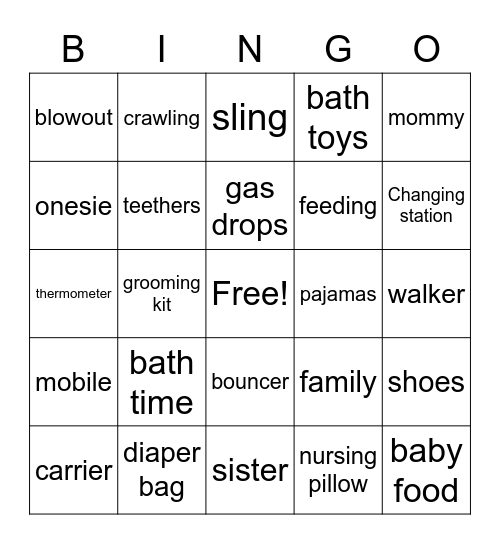 Jignasa's Baby Shower Bingo Card