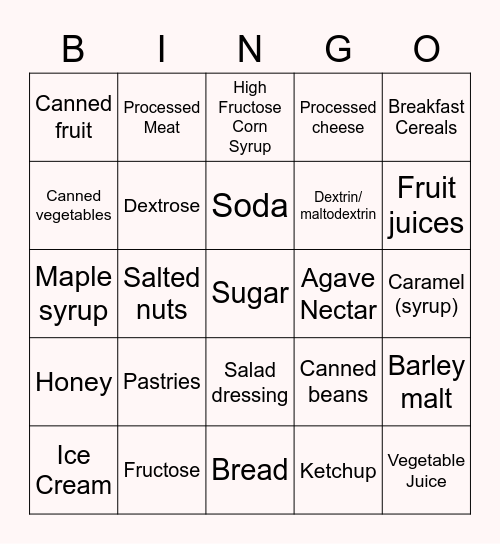 Junk Food Bingo Card
