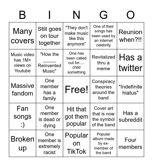 Band Bingo Card