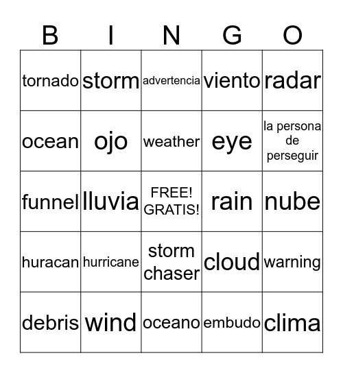 WEATHER Bingo Card