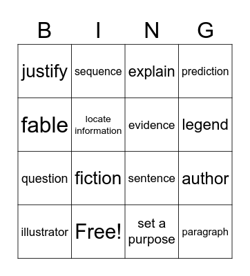 Vocabulary  Bingo Card