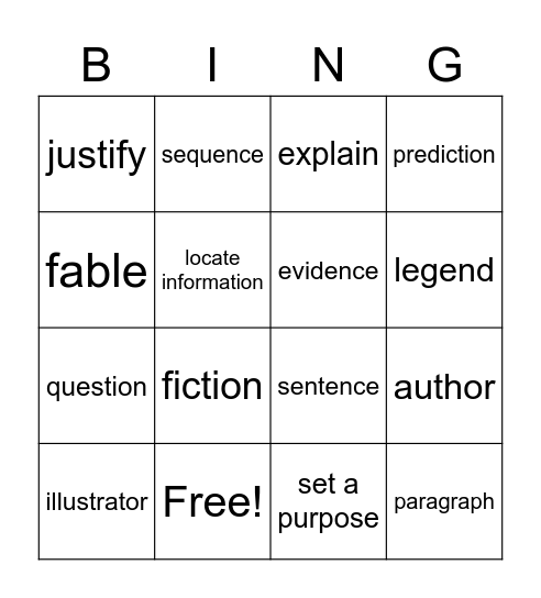 Vocabulary  Bingo Card