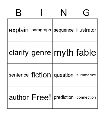 Vocabulary  Bingo Card