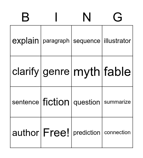 Vocabulary  Bingo Card