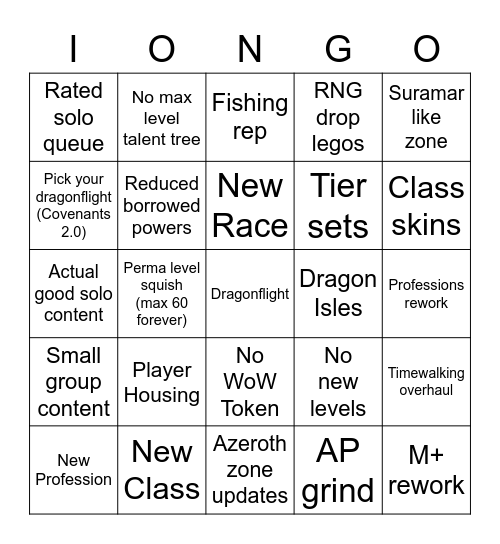 WoW 10.0 Bingo Card