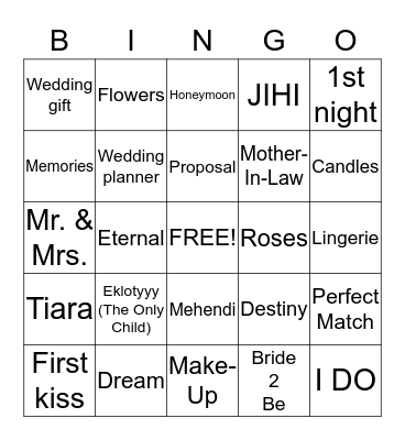 Bridal Bingo Card