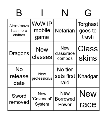 WoW 10.0 Expansion Reveal Bingo Card