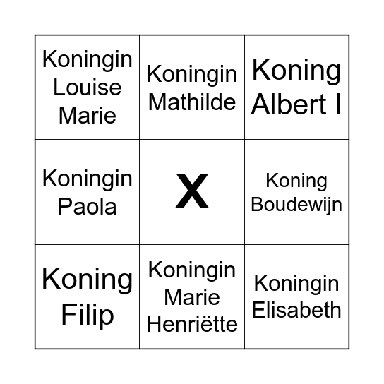 Koningen en koninginnen van België Bingo Card
