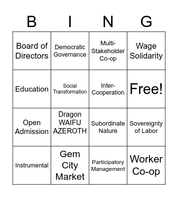 Cooperative Bingo Card