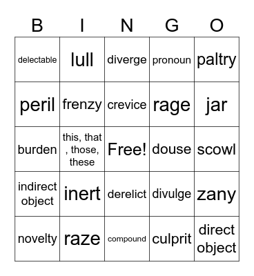 Vocabulary Bingo Card