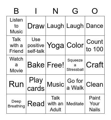 Mental Health Coping Bingo Card