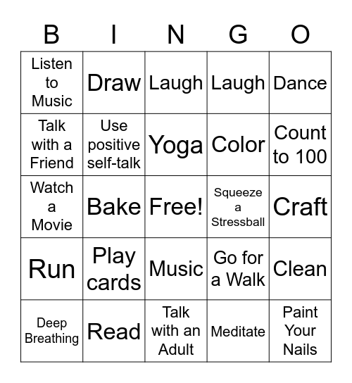 Mental Health Coping Bingo Card
