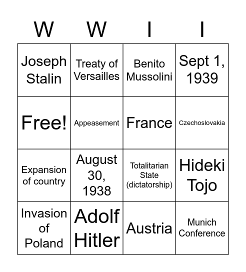 WW2 Review (Days 1-3) Bingo Card