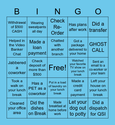 VIDEO BANKER BINGO Card