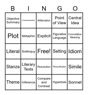 GMAS Vocabulary BINGO Card