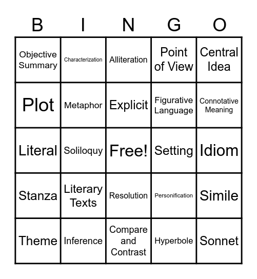 GMAS Vocabulary BINGO Card