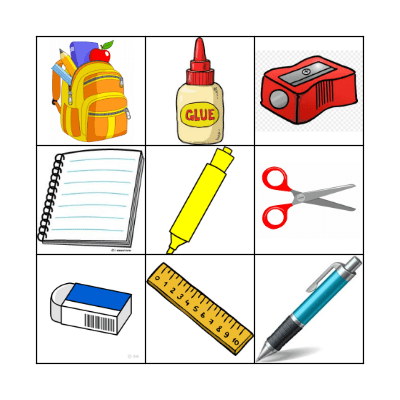 School Objects Bingo Card