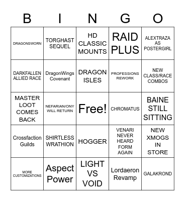Wow 10 Reveal Bingo Card