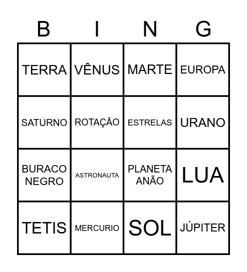 SISTEMA SOLAR Bingo Card