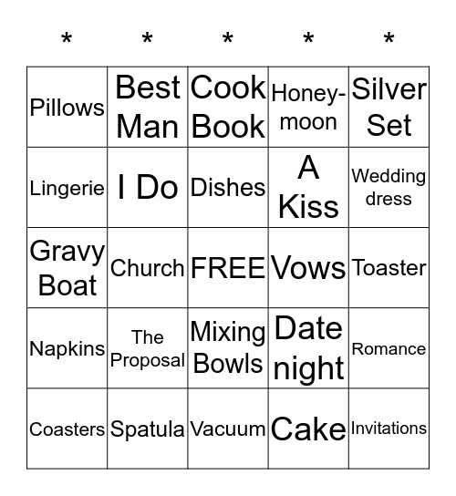 Katie's Bridal Shower September 12, 2015 Bingo Card