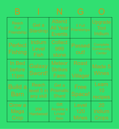 Stardew Valley by Dweeby! Bingo Card