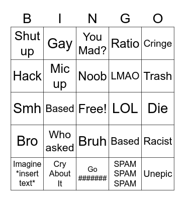 Roblox/Online Argument Bingo Card