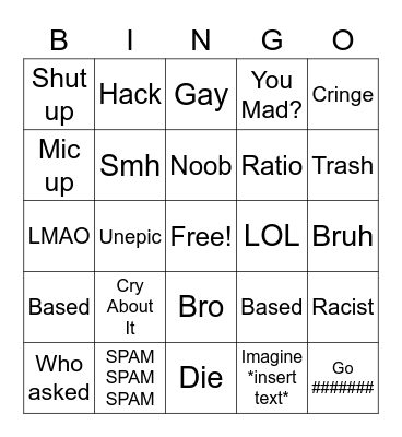 Roblox/Online Argument Bingo Card