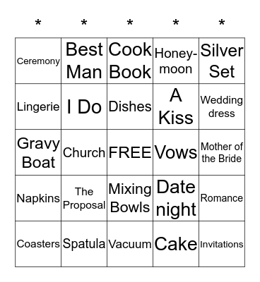 Katie's Bridal Shower September 12, 2015 Bingo Card