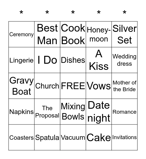 Katie's Bridal Shower September 12, 2015 Bingo Card