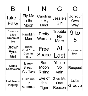 Musical Bingo Card