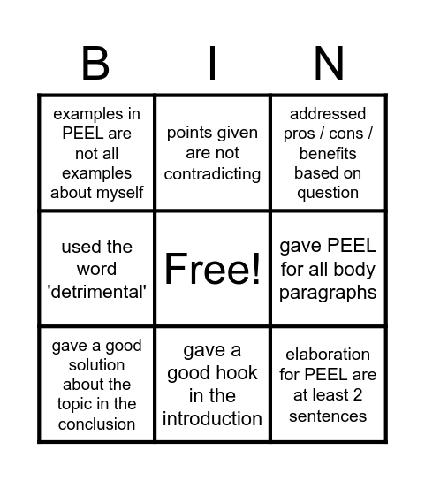 BINGO FOR DISCURSIVE Bingo Card