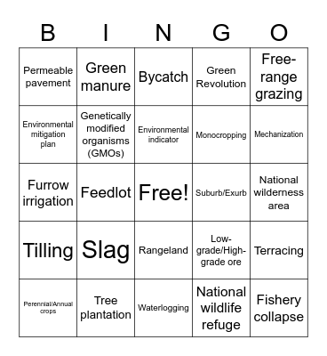 Unit 5 Review Bingo Card