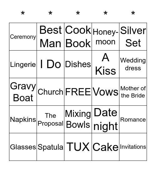 Katie's Bridal Shower September 12, 2015 Bingo Card