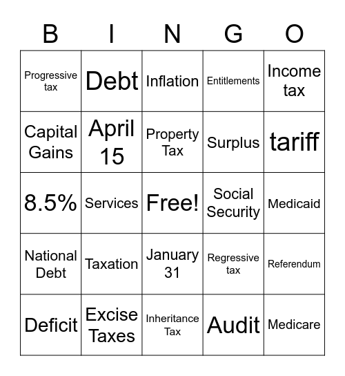 Chapter 12 Paying for Government Review Bingo Card