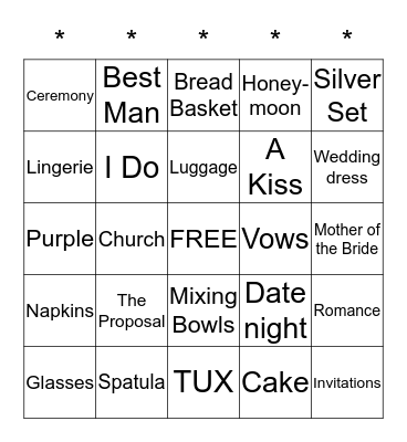 Katie's Bridal Shower September 12, 2015 Bingo Card
